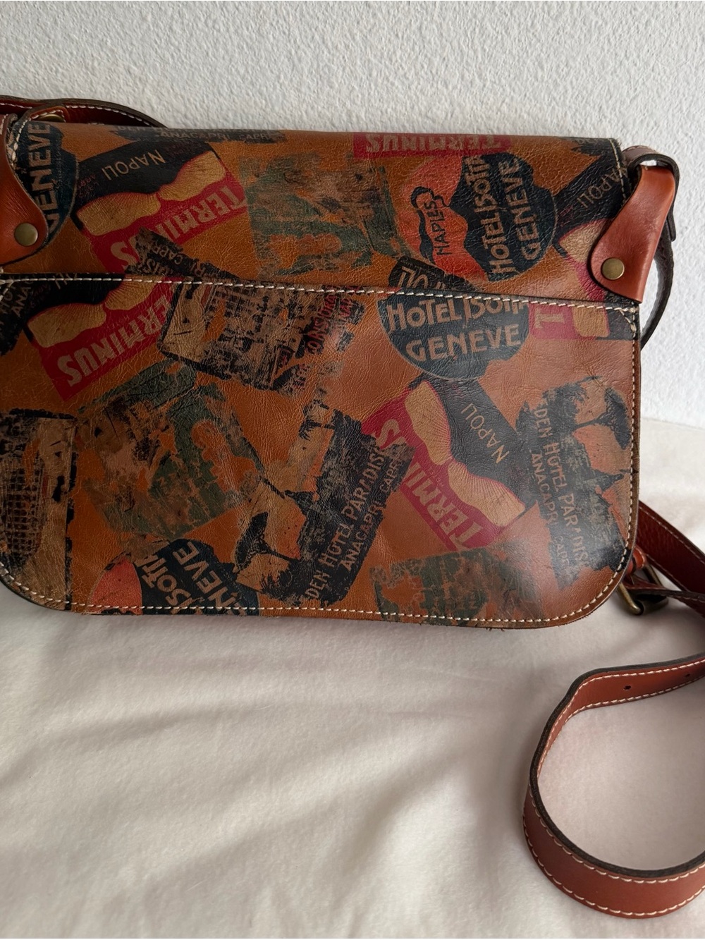 Patricia Nash Vintage Travel Stamp Saddle Bag - Picture 4 of 9